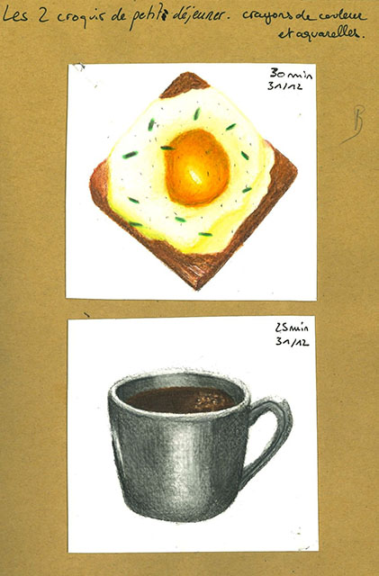 Crayons de couleur et aquarelle